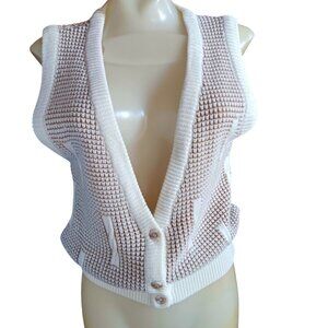 Vintage Womens Small Knit Cardigan Sleeveless Textured Vest 1990's BLake Mom